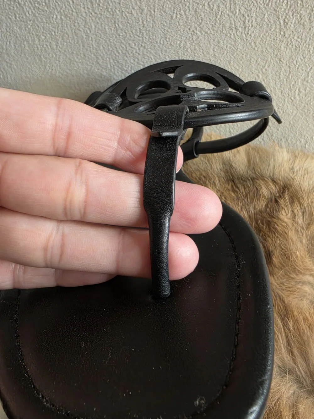Coach Women's Black Leather Cutout Logo Sandals